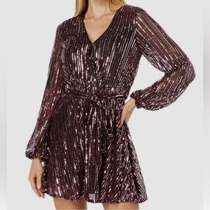 Bardot Long Sleeve Multi Pink Sequin Belted Party Dress Size S